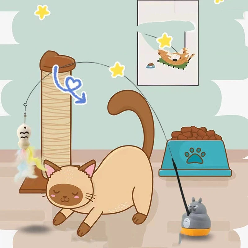 New cat funny cat stick steel wire long pole feather cute cat toy kitten fishing rotating self-pleasure relief pet toy